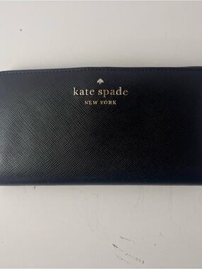 kate spade Black Saffiano Leather Logo Wallet with Gold Hardware